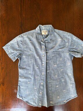 Bonobos Riviera Chambray Shark Print Shirt Men’s M Slim Fit